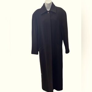 Ann Fredberg Wool & Cashmere long Coat Black USA Black Slit Gorgeous Warm M-L